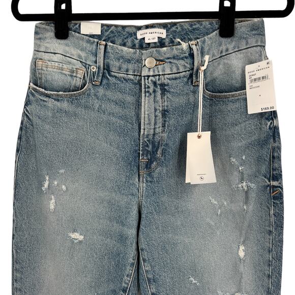 Good American Womens Good Classic Distressed Straight Leg Jeans Size 4 / 27 - Picture 5 of 13